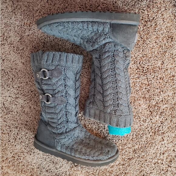 Ugg tularosa route cable knit sweater mid calf boots gray 5 - Picture 5 of 7